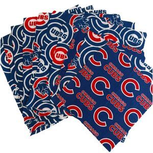 10 pcs Chicago Cubs Baseball Cotton Fabric Scrap Bundle Quilt Blocks Remnants